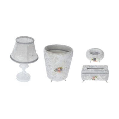 ست سطل زباله و جای دستمال کاغذی کد 002 به همراه آباژور و استند جواهر 