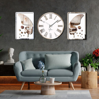 ساعت دیواری اِلِنسی مدل Carolyn به همراه دو عدد تابلو