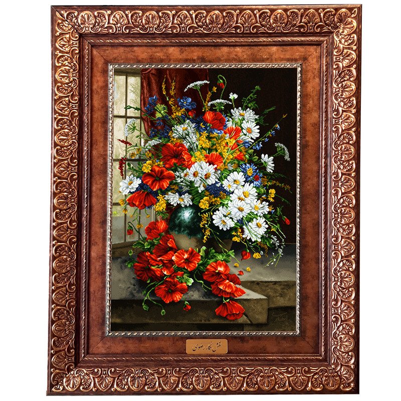 10c7b1658366db659341ee49931715d6 تابلو فرش ماشینی نقش نگار رضوی طرح گل کد 2529KP