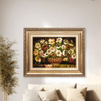 تابلو فرش دستباف سی پرشیا مدل گل در گلدان مسی کد 903404