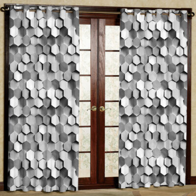  پرده بارمان دکور طرح شش ضلعی مدل مخمل پانچی کد 1237RR W سایز 140x280 سانتی متر