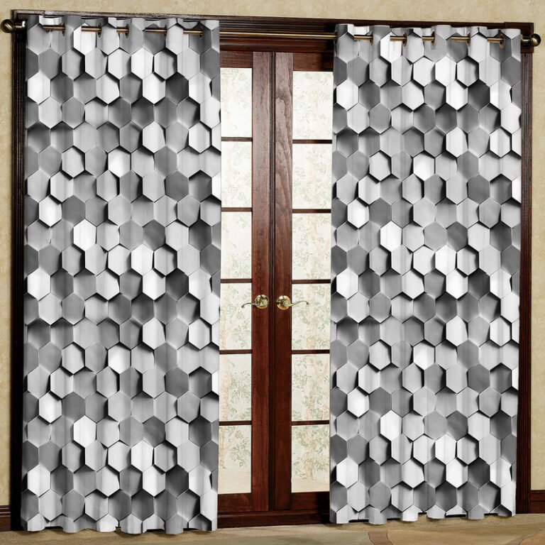 پرده بارمان دکور طرح شش ضلعی مدل مخمل پانچی کد 1237RR W سایز 140x280 سانتی متر