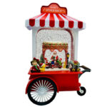 گوی موزیکال مدل پمپی لایت باکس آکواریومی طرح چرخ دستی بابانوئل و کریسمس کد P4214