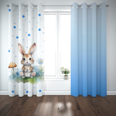 پرده مدل اتاق کودک طرح پسرانه خرگوش کهشکانی سایز 140x280 سانتی متر