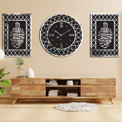 ساعت دیواری اِلِنسی مدل اسلیمی به همراه تابلو