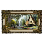 تابلو فرش ماشینی طرح دستبافت مدل کلبه جنگلی کد 7484