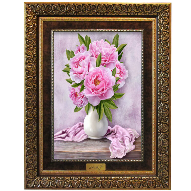 تابلو فرش ماشینی نقش نگار رضوی طرح گل کد 5496KC