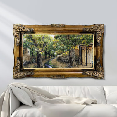 تابلو فرش ماشینی طرح دستبافت مدل کوچه باغ کد 8605