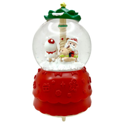 گوی موزیکال مدل پمپی مجسمه چرخشی کراسل بابانوئل و آدم برفی و گوزن طرح کریسمس کد RP3294