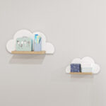 شلف دیواری اتاق کودک  مدل پونی طرح ابر بسته دو عددی