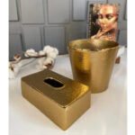 ست سطل و جای دستمال کاغذی مدل آلومینیوم طرح چکشی