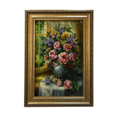 تابلو فرش دستباف مدل گل کنار پنجره سیدیان کد 092