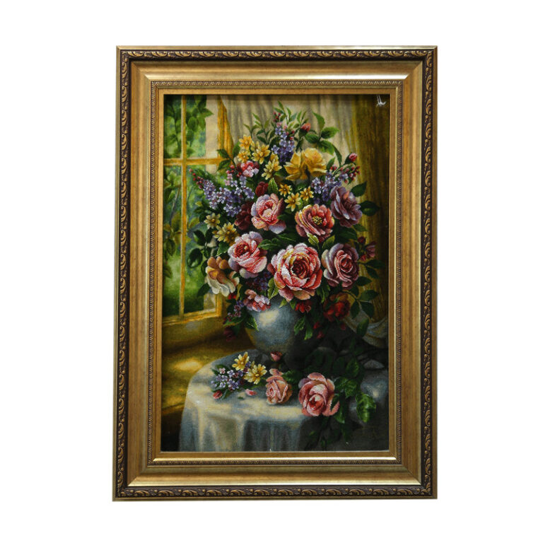 تابلو فرش دستباف مدل گل کنار پنجره سیدیان کد 092