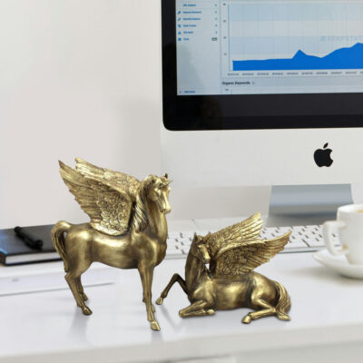 مجسمه مدل اسب تک  شاخ بال دار مجموعه 2 عددی