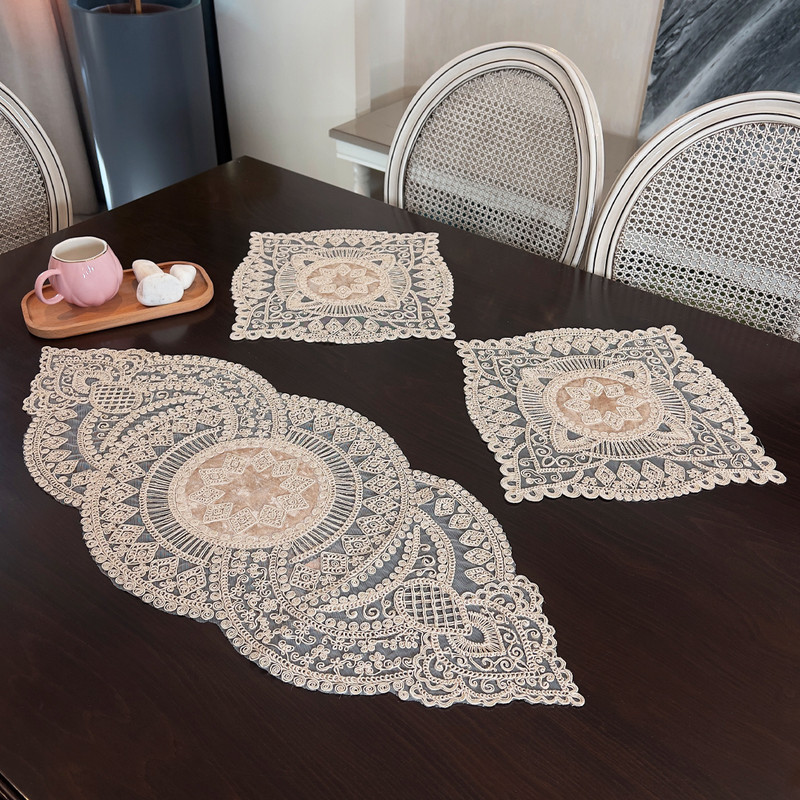 4068950fa49e523eb362bbdabfc3058c ست رومیزی 3 تکه مدل قیطان دوزی طرح ستاره کد 4