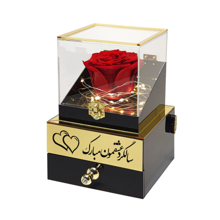 گل رز جاودان مدل گنجینه موزیکال طرح سالگرد عشقمون مبارک کد M01