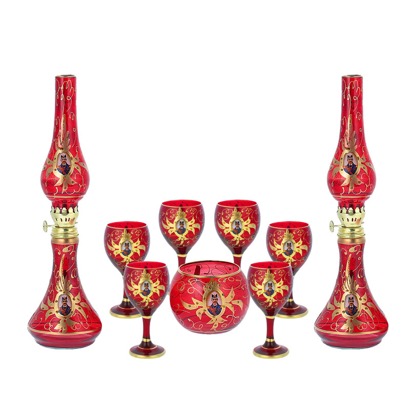 47ca4fe3af88449d98938b8facc8d006 چراغ گردسوز مدل شاه عباسی به همراه لیوان و جاشمعی بسته 9 عددی