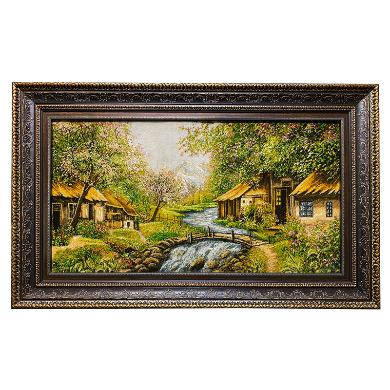 5071df851580b77a7e2b1cfdd675c306 تابلو فرش دستبافت طرح منظره سه کلبه کد ۲۷۹۵۶۰۲