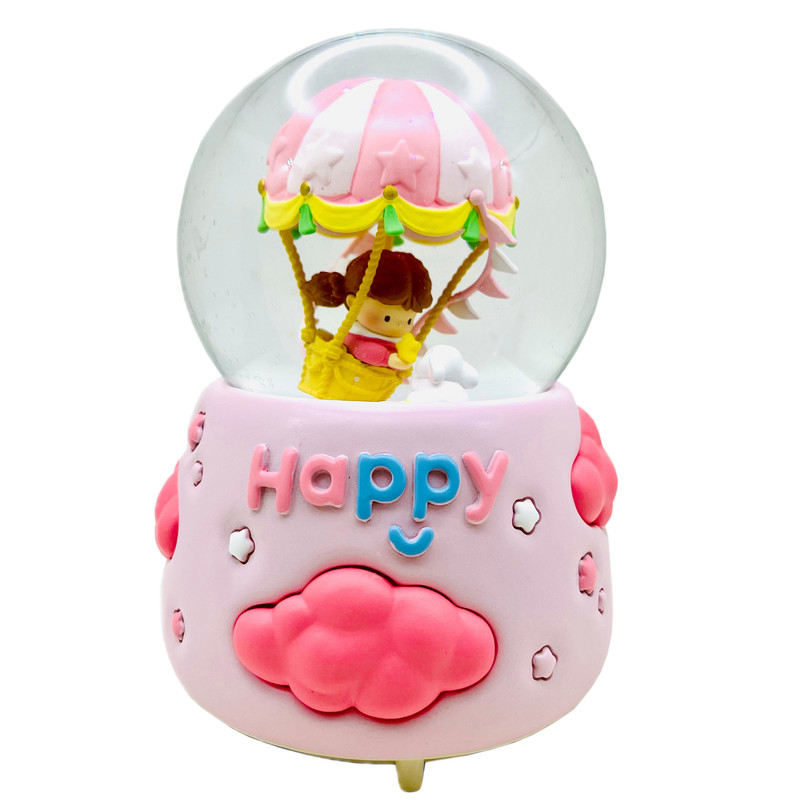 54cf6e635a92ba79a2a0a3d10e91f5f7 گوی موزیکال مدل پمپی Happy طرح دخترک بالن سوار کد PA1396