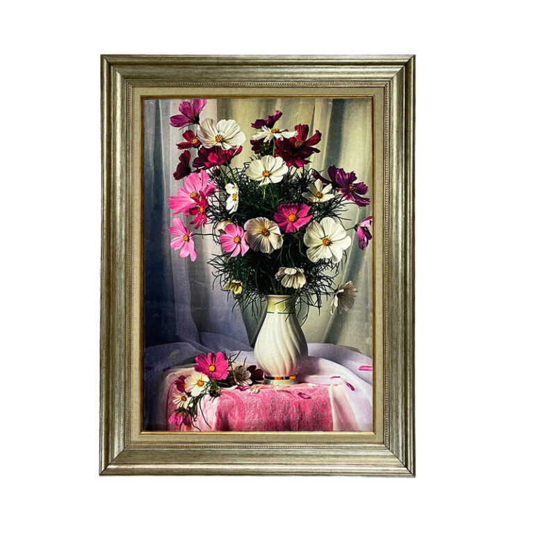 تابلو فرش ماشینی طرح دستبافت مدل گلدان گل کد 8497