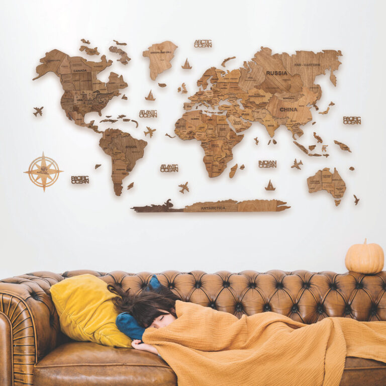 دیوارکوب انجوی وود طرح چوبی نقشه جهان کد 32