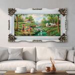 تابلو فرش ماشینی طرح دستبافت مدل روستا کد 8422