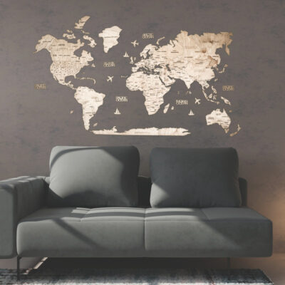 دیوارکوب انجوی وود طرح چوبی نقشه جهان کد 22