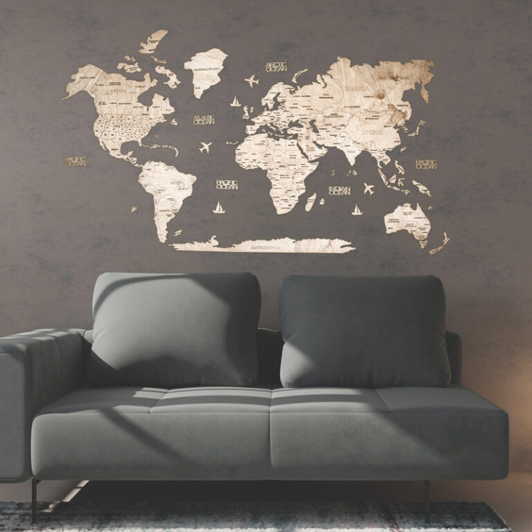 دیوارکوب انجوی وود طرح چوبی نقشه جهان کد 22