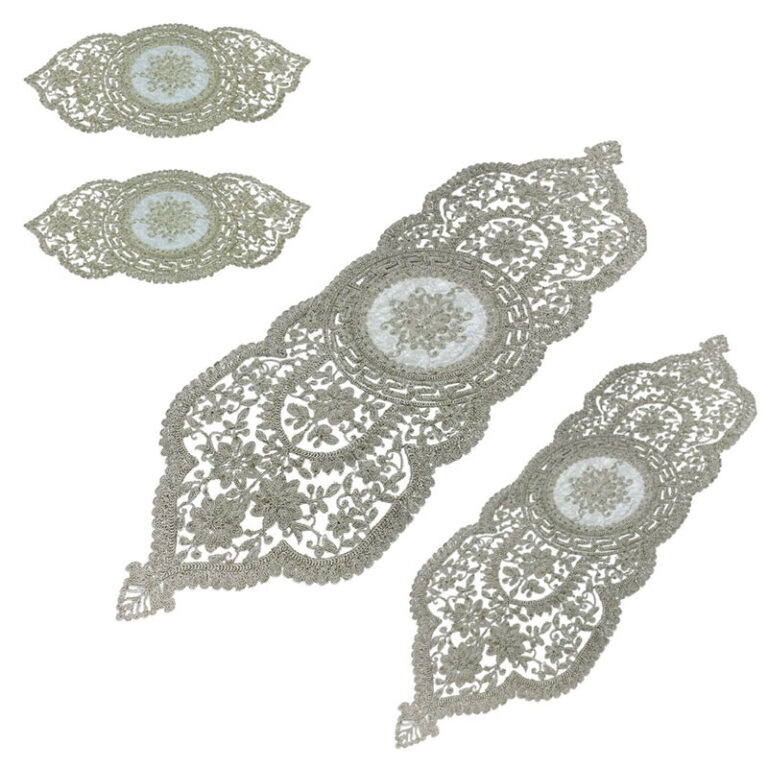 ست 4 تکه رومیزی مدل قیطان دوزی طرح گل گندم