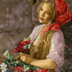 تابلو فرش دستباف مدل دختر گل فروش عاقلی کد 980