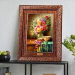 تابلو فرش ماشینی نقش نگار رضوی طرح گل کد 2510KP