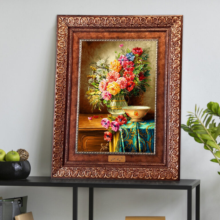 تابلو فرش ماشینی نقش نگار رضوی طرح گل کد 2510KP