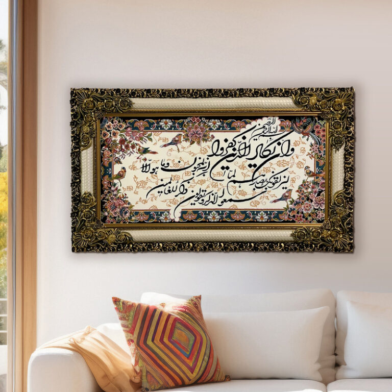 تابلو فرش ماشینی طرح وان یکاد گل و بلبل کد ۷۲۴۵