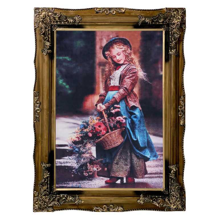 تابلو فرش ماشینی طرح دستبافت مدل دختر گل فروش کد 8002