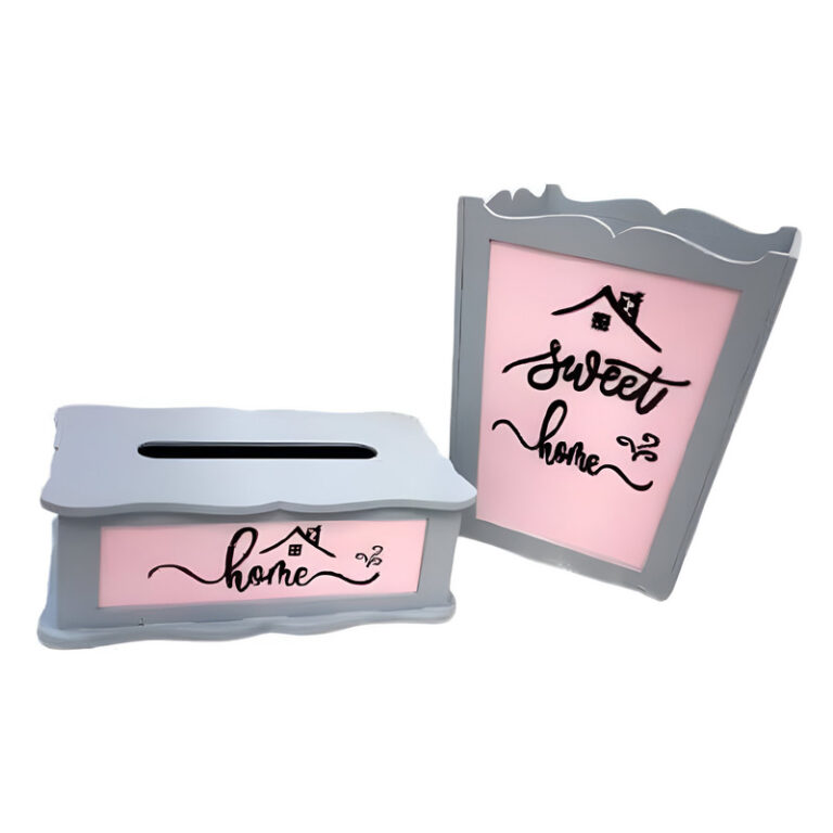 ست سطل و جای دستمال کاغذی مدل Text_Pink