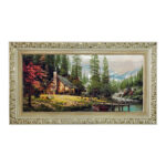 تابلو فرش ماشینی طرح دستبافت مدل کلبه جنگلی کد 8245