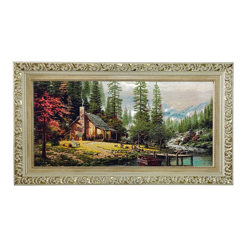 82db7409a1ee58004aa8af356c93d40c تابلو فرش ماشینی طرح دستبافت مدل کلبه جنگلی کد 8245