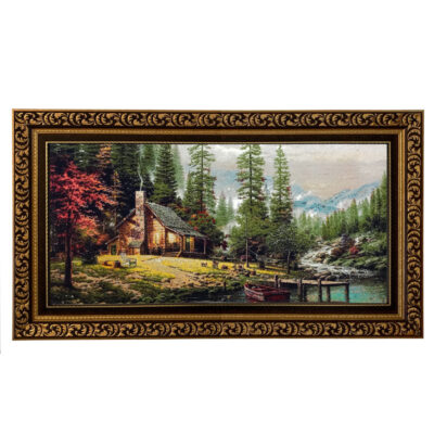 تابلو فرش ماشینی طرح دستبافت مدل کلبه جنگلی کد 8210