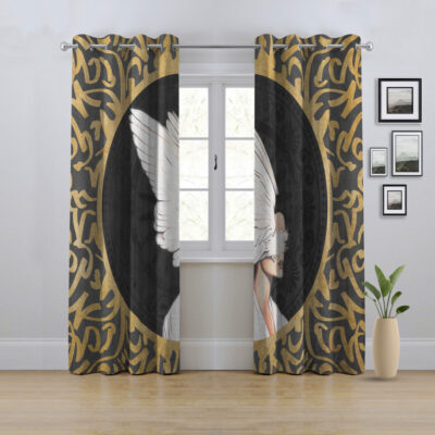 پرده مدل پانچی طرح نقاشی خط سایز 280x145 سانتی متر