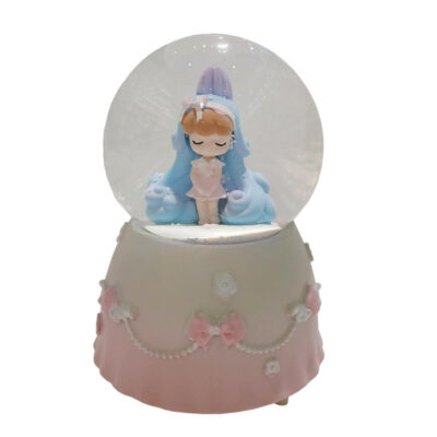 گوی موزیکال مدل بزرگ فول برفی پمپی چراغدار پرنسس مو بلند کد 3314
