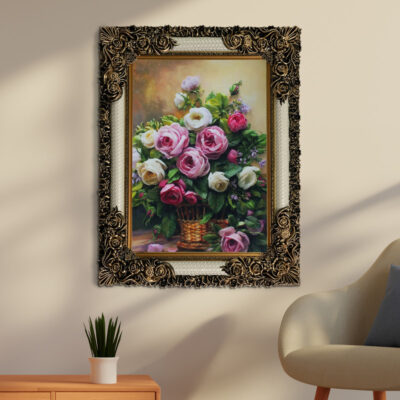 تابلو فرش ماشینی طرح دستبافت مدل گلدان گل کد 8687