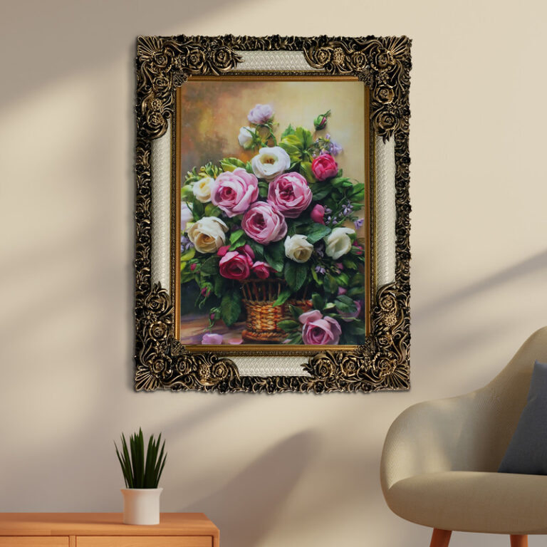 تابلو فرش ماشینی طرح دستبافت مدل گلدان گل کد 8687