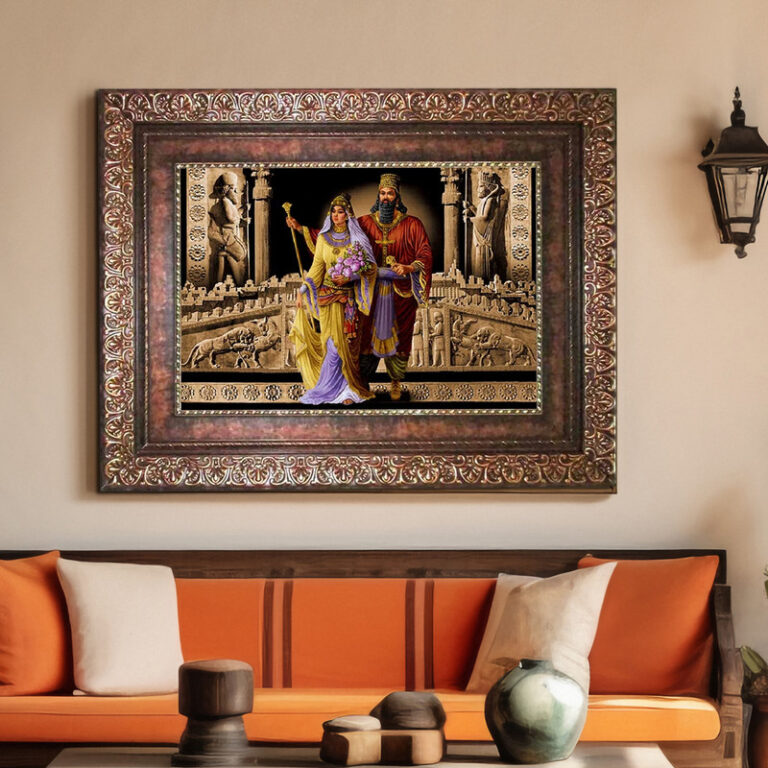 تابلو فرش ماشینی نقش نگار رضوی طرح کوروش و ماندانا مدل 503P