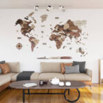 دیوارکوب طرح نقشه چوبی جهان مدل سه بعدی