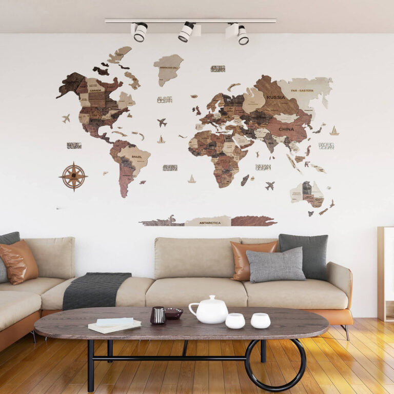 دیوارکوب طرح نقشه چوبی جهان مدل سه بعدی