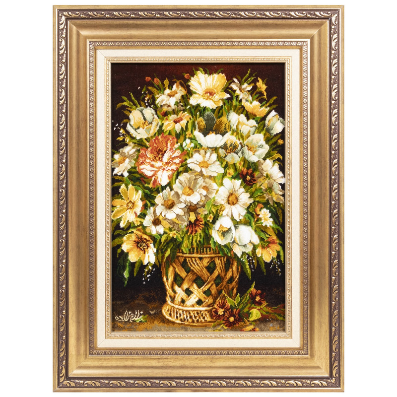 ae8552c2d066f633365fe73f9bccc555 تابلو فرش دستباف سی پرشیا مدل گل در گلدان حصیری کد 903468