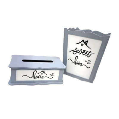 ست سطل و جای دستمال کاغذی مدل Text-Wh