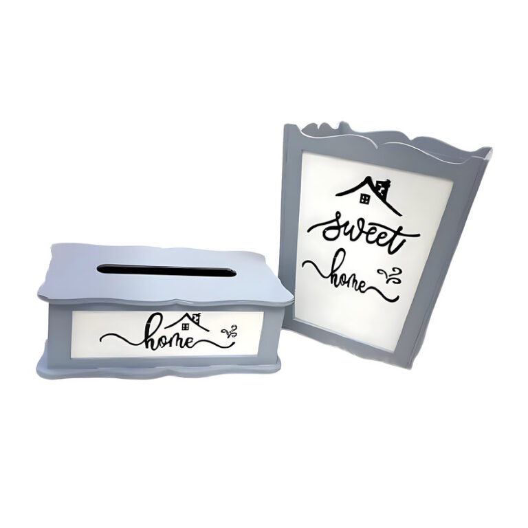 ست سطل و جای دستمال کاغذی مدل Text-Wh