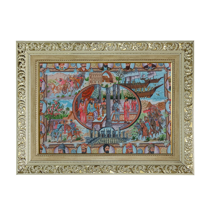 b8c62507eca8a33d5d9363874a414ce5 تابلو فرش ماشینی طرح دستبافت مدل شاهان ایران کد 8649