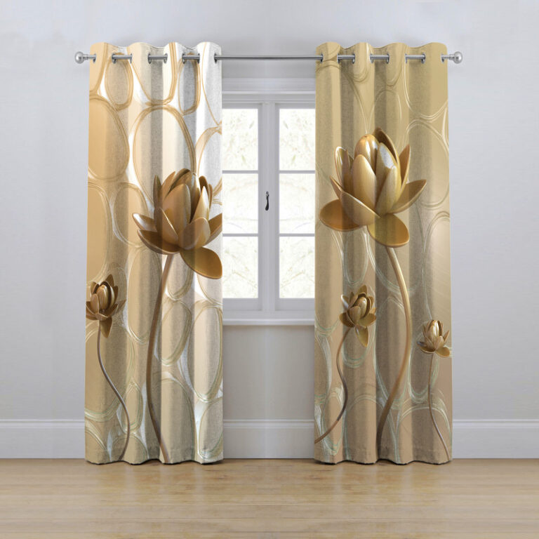 پرده مدل پانچی طرح گل سه بعدی سایز 280x145 سانتی متر